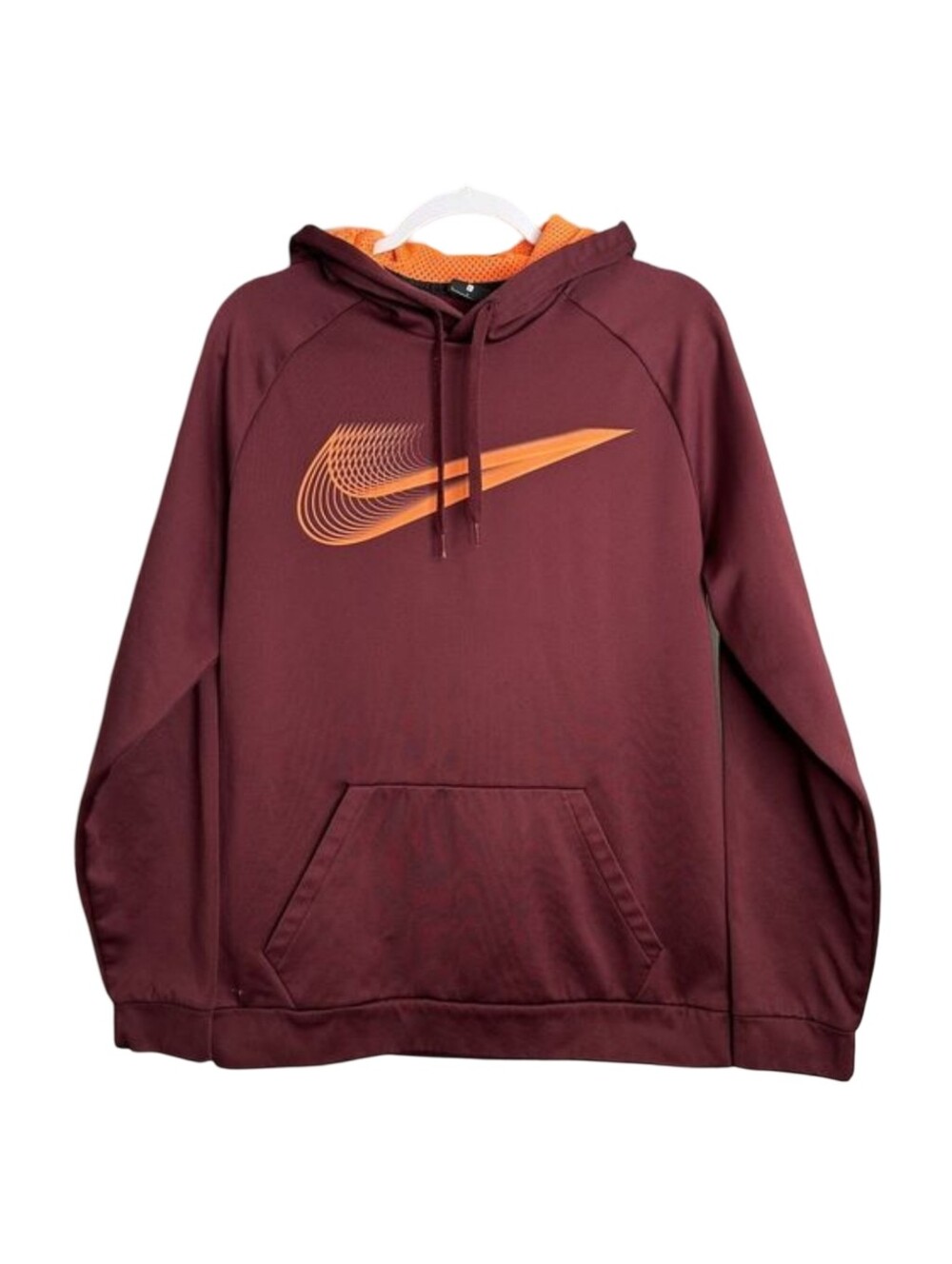 Nike Men's Maroon Hoodie with Orange Swoosh